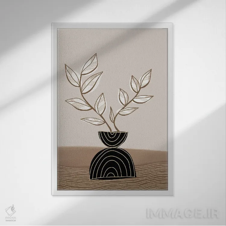 تابلو مینیمال گیاه گلدانی مشکی اثر نیکی - نمای قابدار سفید