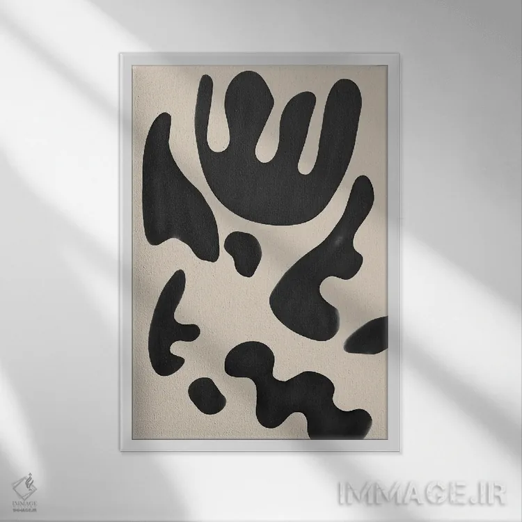 تابلو مینیمال فرم آزاد انتزاعی اثر نیکی - نمای قابدار سفید