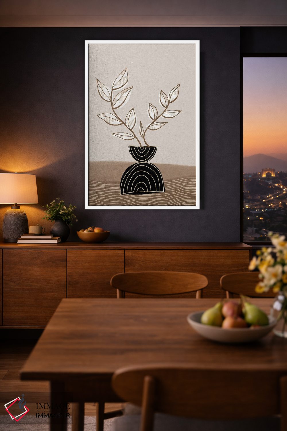 تابلو مینیمال گیاه گلدانی مشکی اثر نیکی - D2W