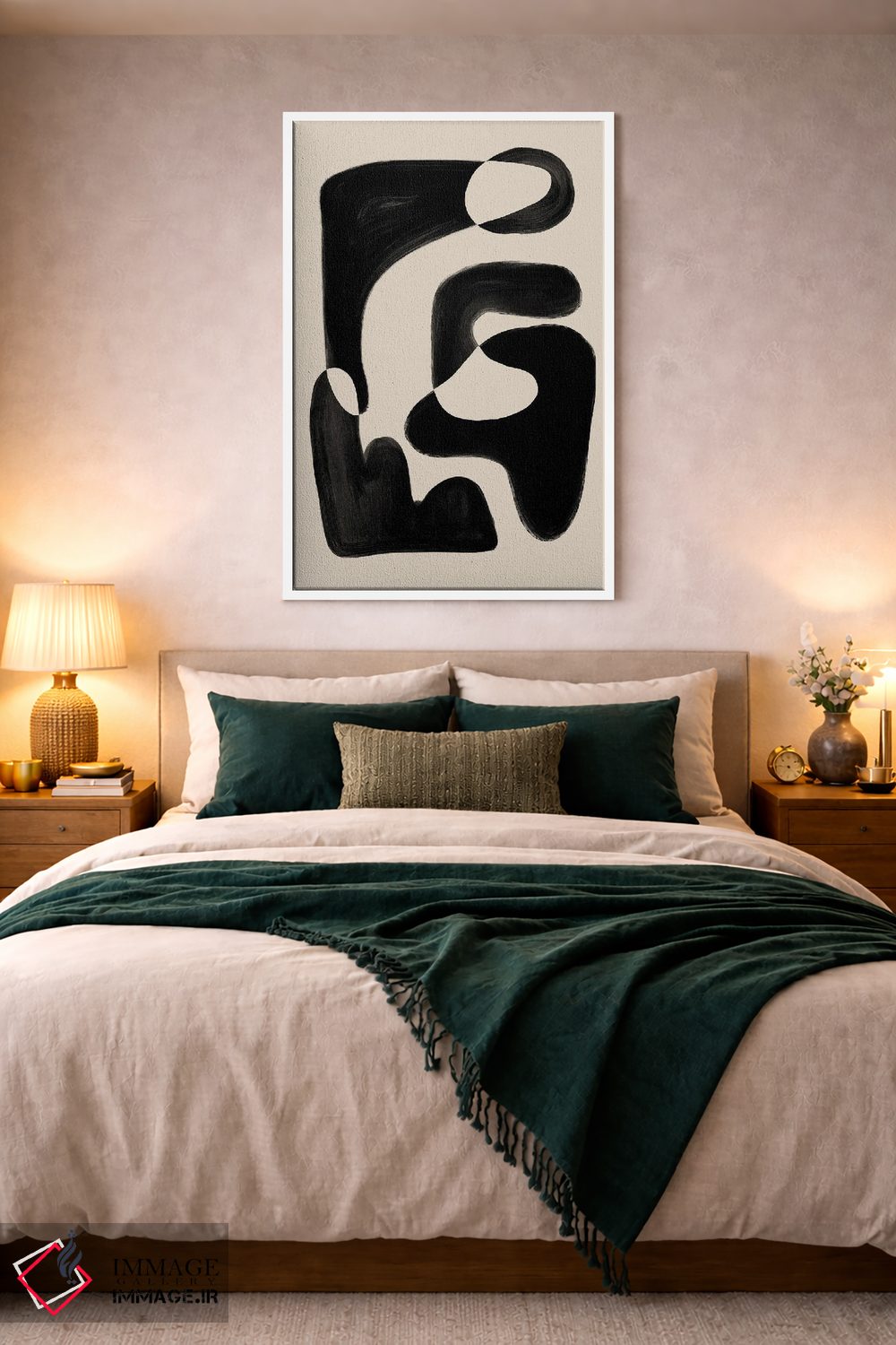 تابلو مینیمال شکل انتزاعی بژ و مشکی اثر نیکی - D2W