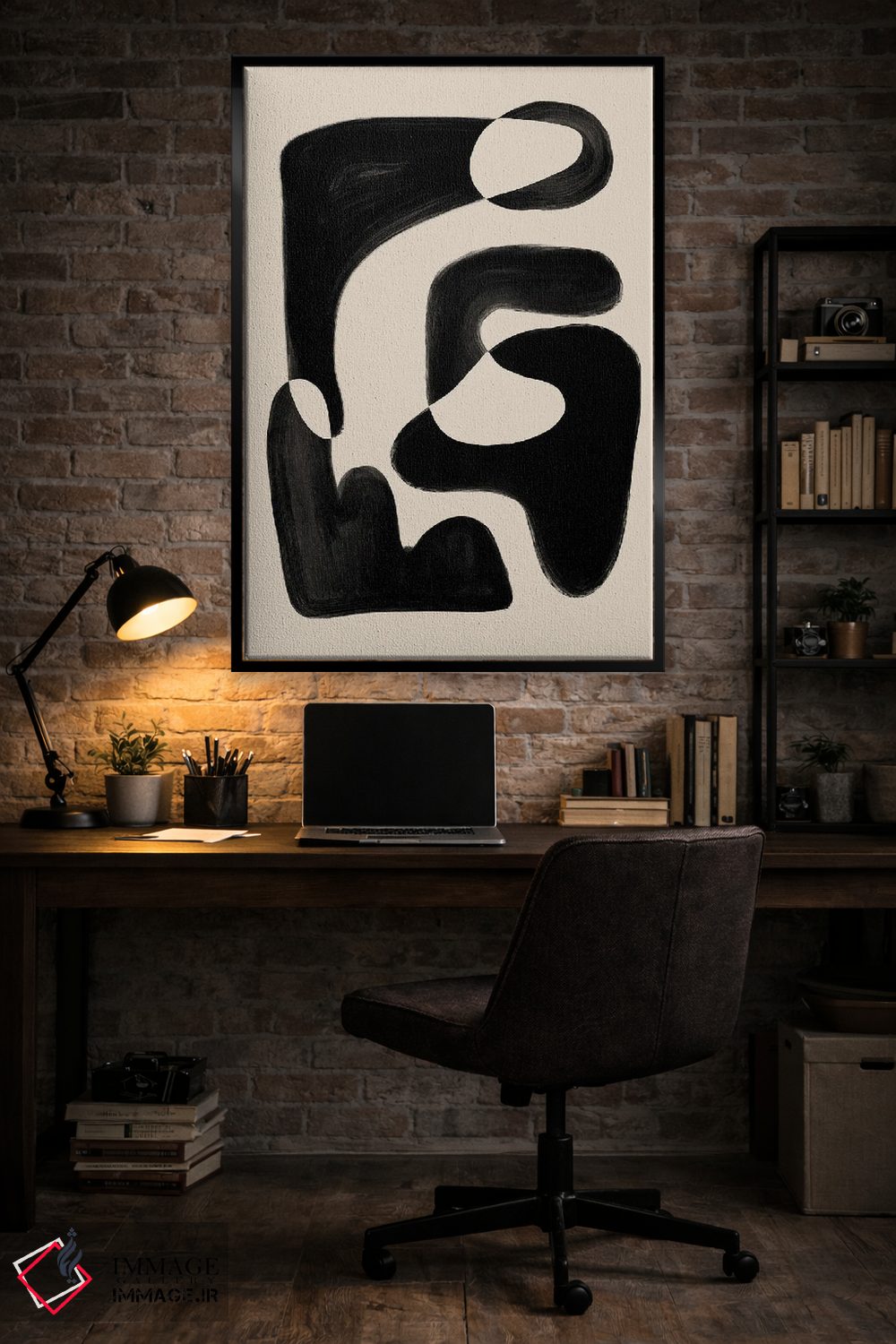 تابلو مینیمال شکل انتزاعی بژ و مشکی اثر نیکی - D4B