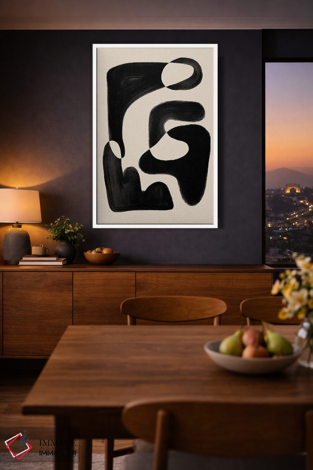 تابلو مینیمال شکل انتزاعی بژ و مشکی اثر نیکی - D3W