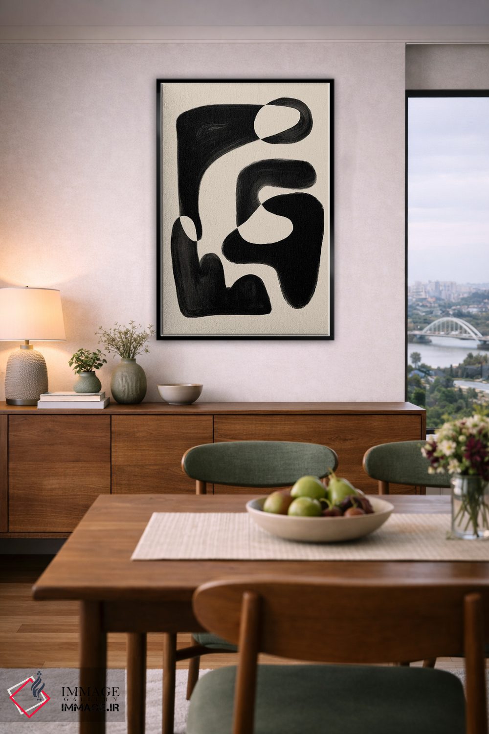تابلو مینیمال شکل انتزاعی بژ و مشکی اثر نیکی - D6B