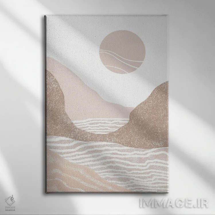 تابلو مینیمال طلوع آفتاب کنار ساحل اثر نیکی - نمای روبهرو روی دیوار