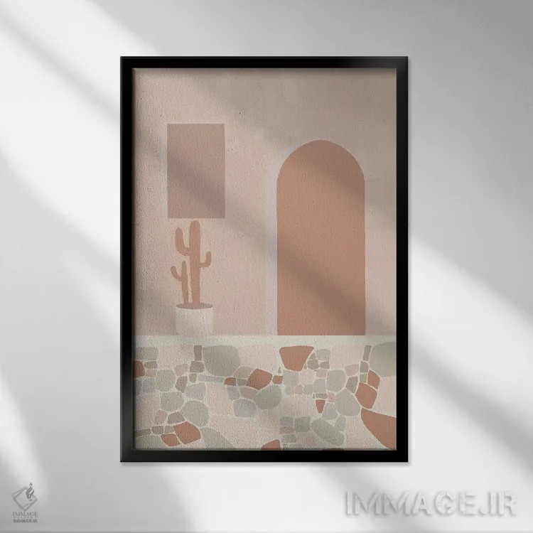 تابلو انتزاعی معماری پاستلی صورتی اثر نیکی - نمای قابدار مشکی