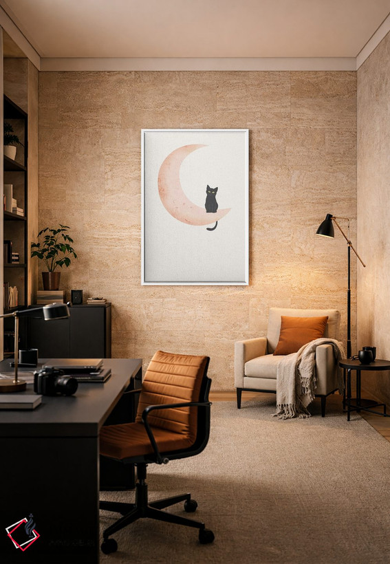تابلو مینیمال گربه روی ماه اثر نیکی - D6W