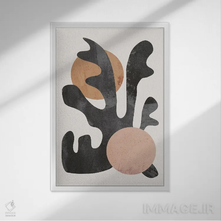 تابلو مینیمال مرجان بژ و مشکی اثر نیکی - نمای قابدار سفید