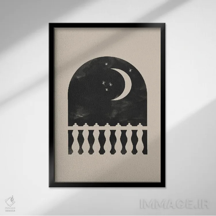 تابلو مینیمال پنجره قوسی هلال ماه اثر نیکی - نمای قابدار مشکی