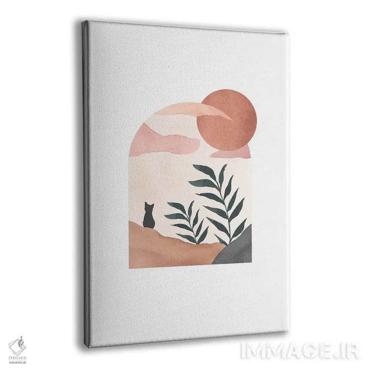 تابلو مینیمال گربه روی منظره اثر نیکی - نمای پرسپکتیو محصول