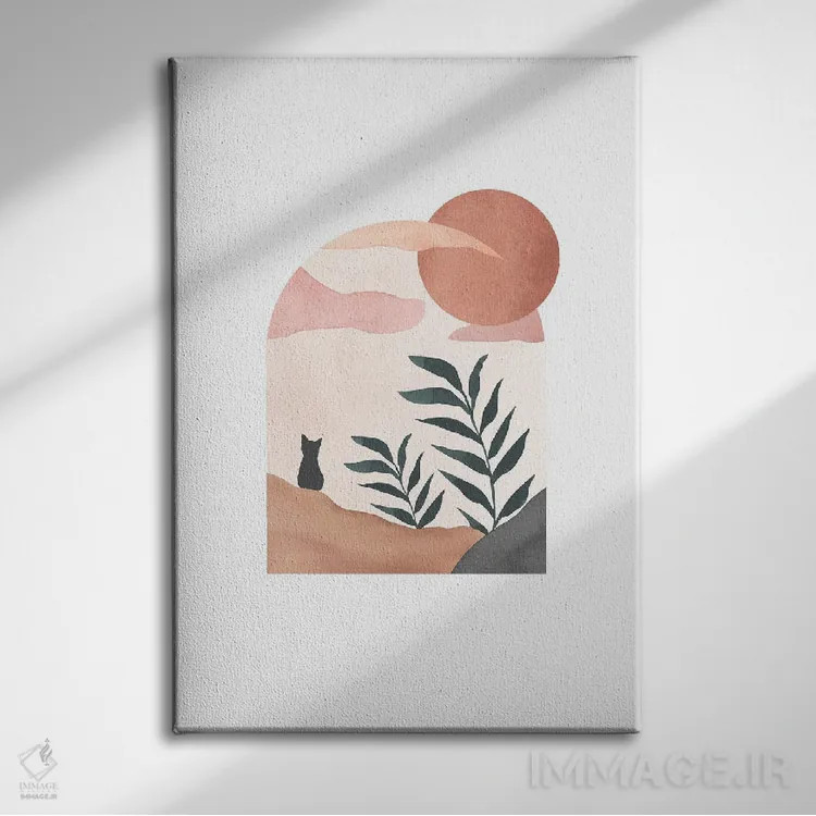تابلو مینیمال گربه روی منظره اثر نیکی - نمای روبهرو روی دیوار