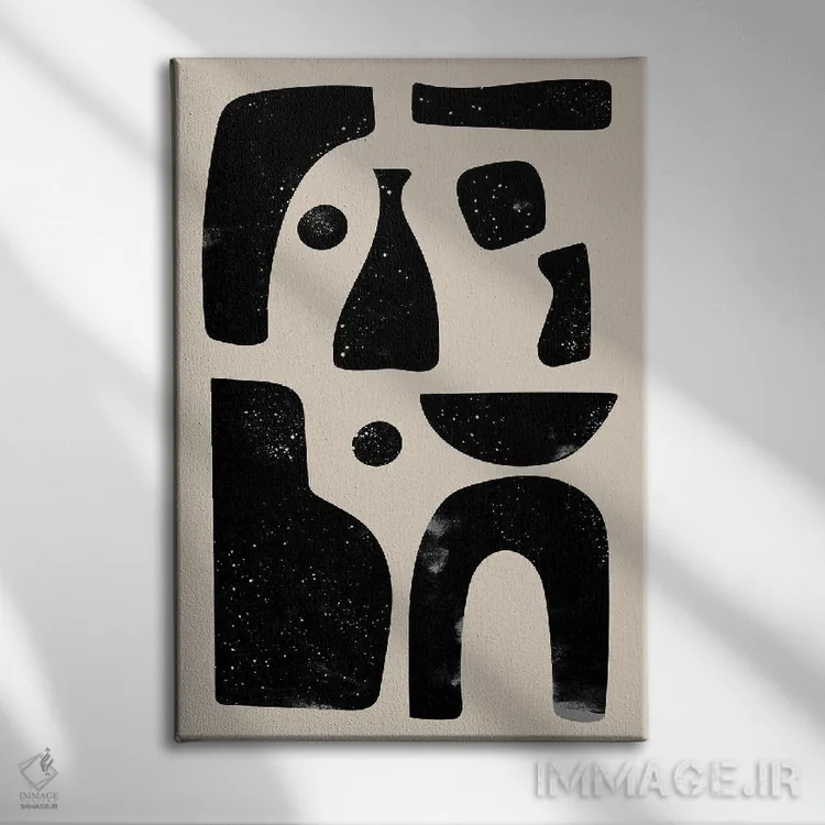 تابلو انتزاعی اشکال هندسی مشکی اثر نیکی - نمای روبهرو روی دیوار