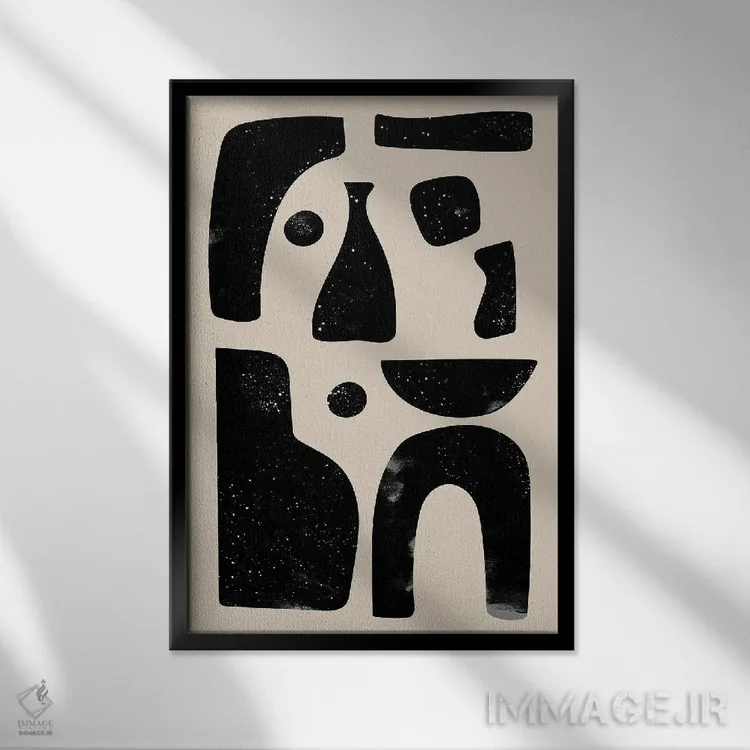تابلو انتزاعی اشکال هندسی مشکی اثر نیکی - نمای قابدار مشکی