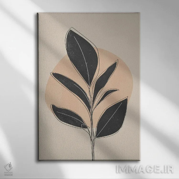 تابلو مینیمال گیاه استوایی سیاه اثر نیکی - نمای روبهرو روی دیوار