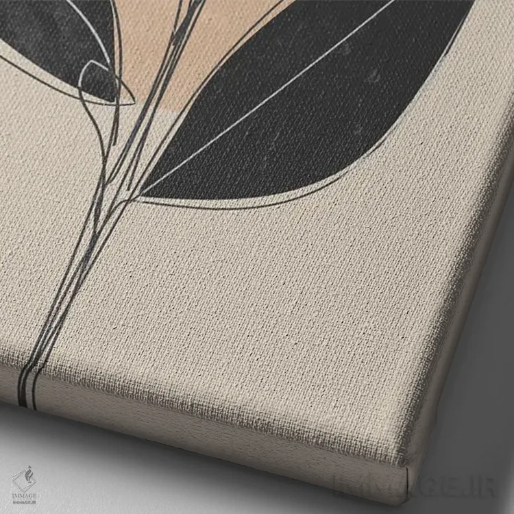 تابلو مینیمال گیاه استوایی سیاه اثر نیکی - نمای نزدیک بافت بوم