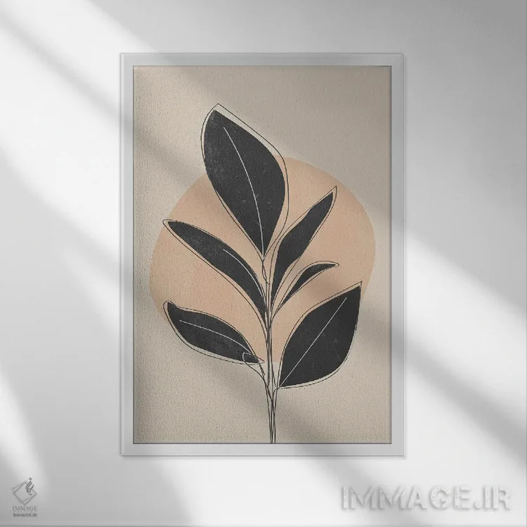 تابلو مینیمال گیاه استوایی سیاه اثر نیکی - نمای قابدار سفید