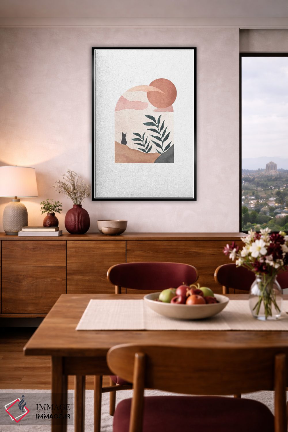 تابلو مینیمال گربه روی منظره اثر نیکی - D5B