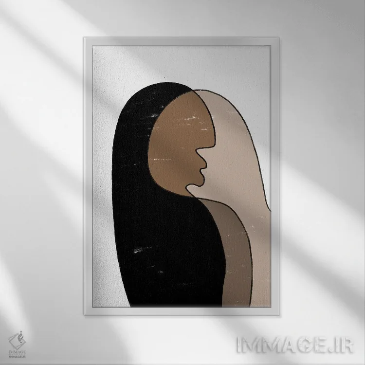 تابلو مینیمال هنر زن سیاه روی زمینه بژ اثر نیکی - نمای قابدار سفید