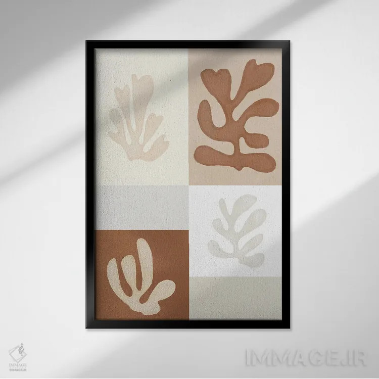 تابلو مینیمال صخره مرجانی بژ اثر نیکی - نمای قابدار مشکی