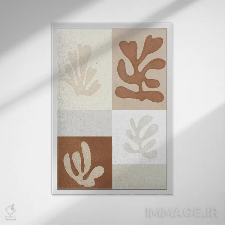 تابلو مینیمال صخره مرجانی بژ اثر نیکی - نمای قابدار سفید