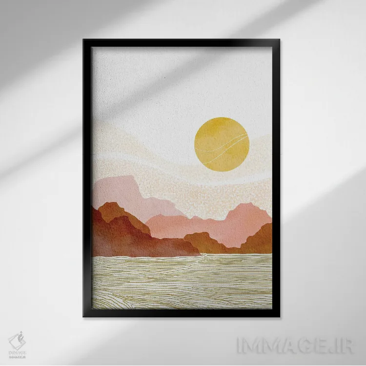 تابلو مینیمال جزایر غروب اثر نیکی - نمای قابدار مشکی