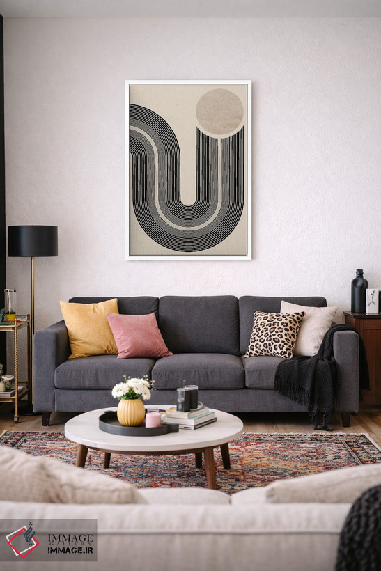 تابلو مینیمال خط دایره ای بژ اثر نیکی - D2W