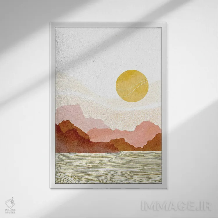 تابلو مینیمال جزایر غروب اثر نیکی - نمای قابدار سفید