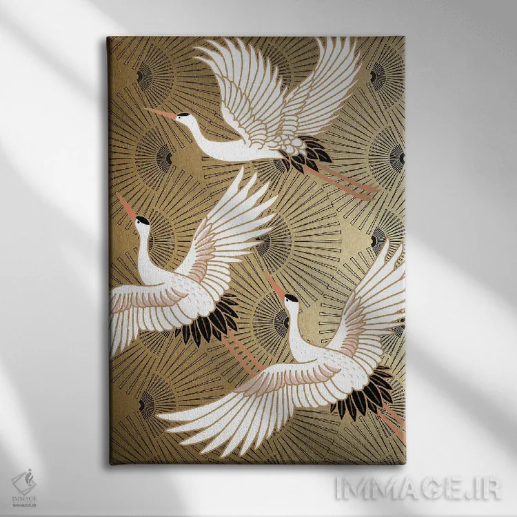 تابلو دکوراتیو درنای ژاپنی اثر نیکی چو - نمای روبهرو روی دیوار