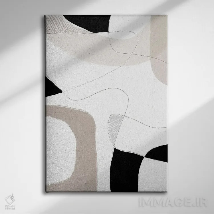 تابلو مینیمال خط سفید خاکستری اثر نیکی - نمای روبهرو روی دیوار