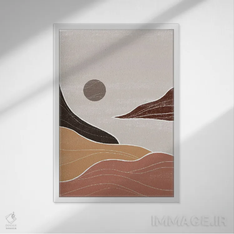 تابلو مینیمال منظره دریایی قهوه ای و خاکستری اثر نیکی - نمای قابدار سفید