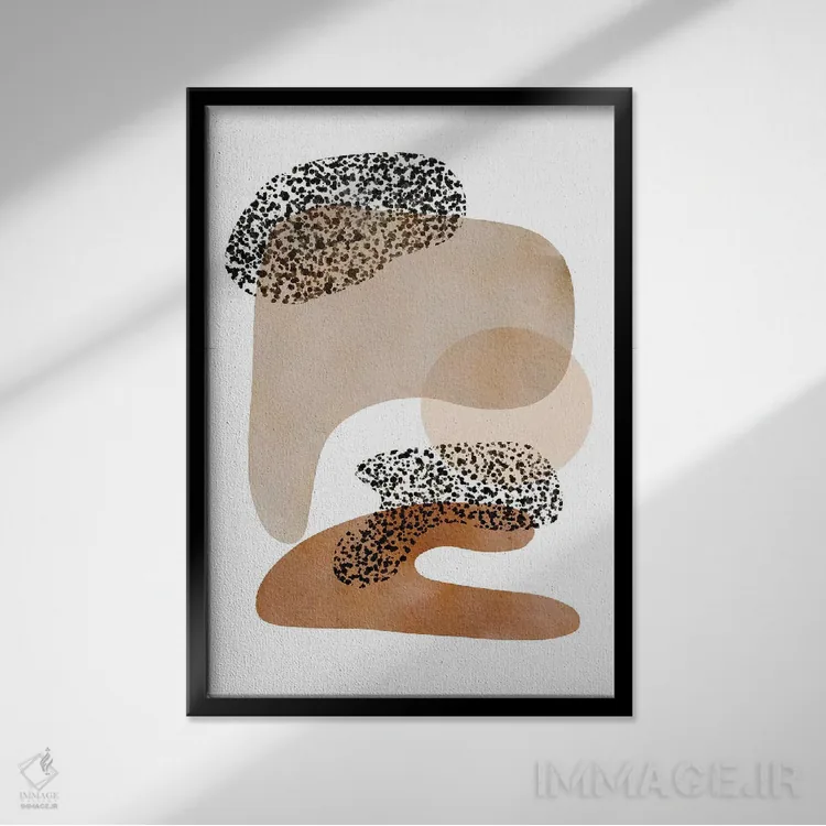 تابلو مینیمال سبک میانه قرن بژ و سیاه اثر نیکی - نمای قابدار مشکی