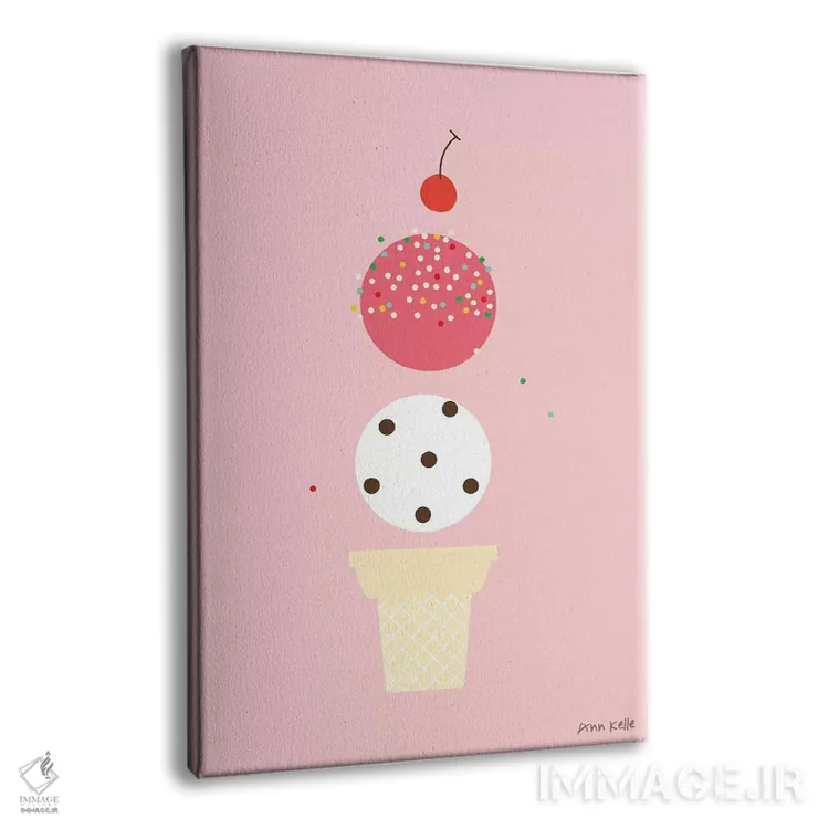 تابلو مینیمال بستنی و گیلاس اثر آن کله - نمای پرسپکتیو محصول