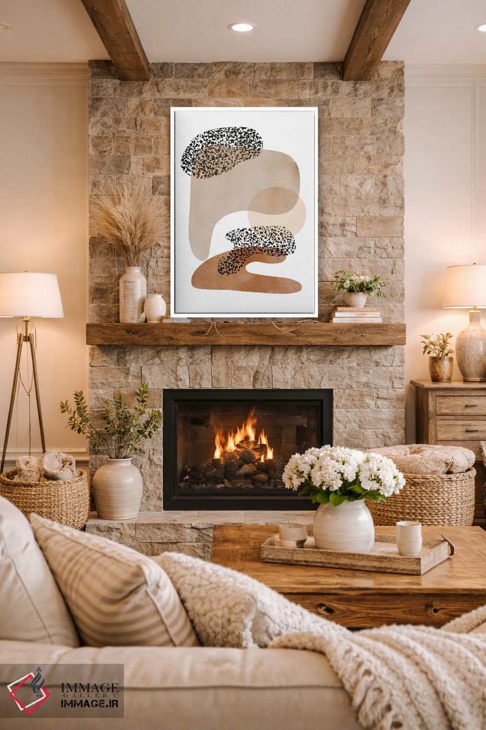 تابلو مینیمال سبک میانه قرن بژ و سیاه اثر نیکی - D1W