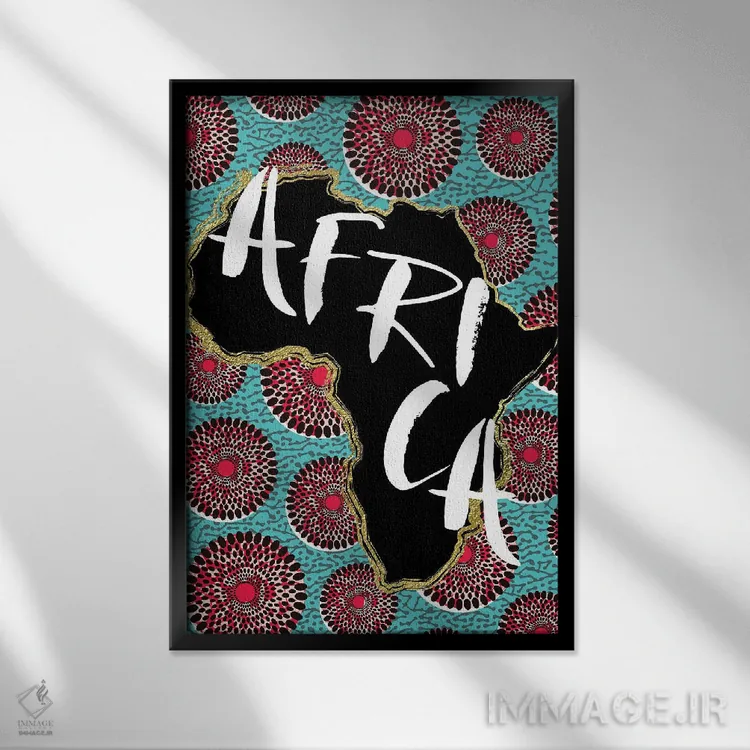 تابلو دکوراتیو نقشه آفرو اثر نیکی چو - نمای قابدار مشکی