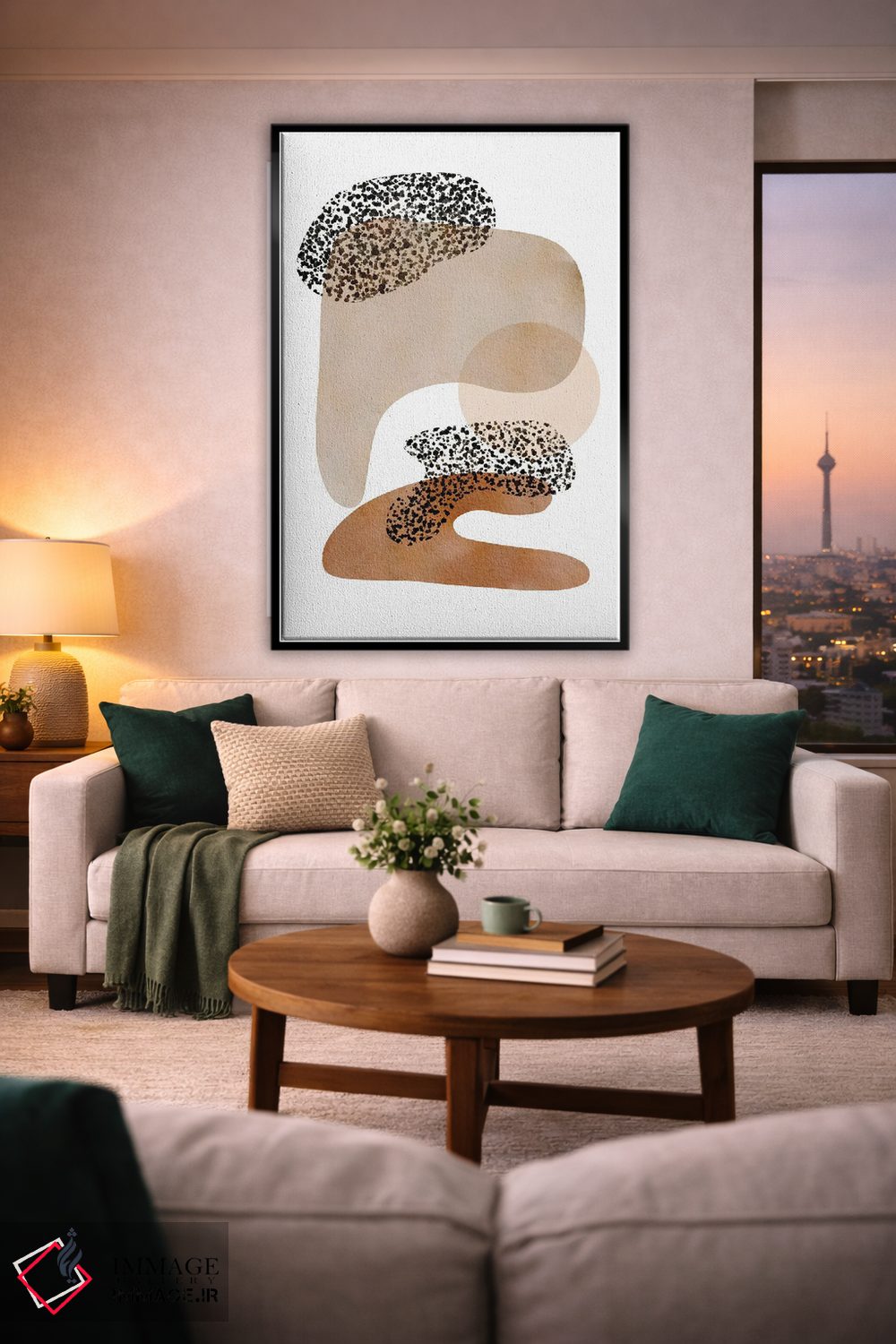 تابلو مینیمال سبک میانه قرن بژ و سیاه اثر نیکی - D3B