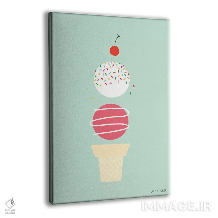 تابلو مینیمال بستنی و گیلاس اثر آن کله - نمای پرسپکتیو محصول