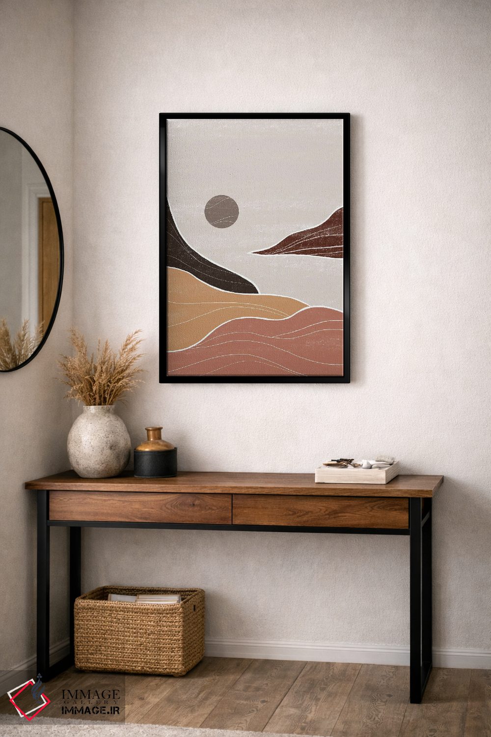 تابلو مینیمال منظره دریایی قهوه ای و خاکستری اثر نیکی - D4B