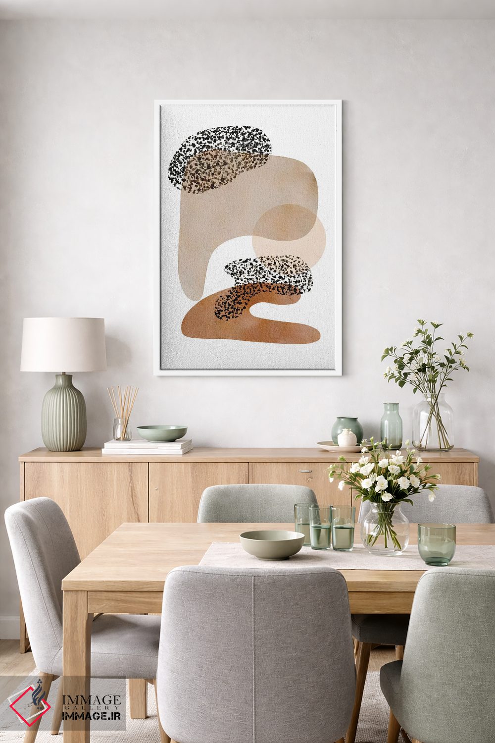 تابلو مینیمال سبک میانه قرن بژ و سیاه اثر نیکی - D6W