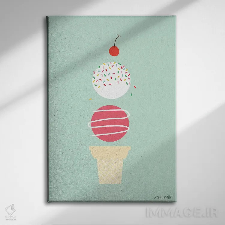 تابلو مینیمال بستنی و گیلاس اثر آن کله - نمای روبهرو روی دیوار