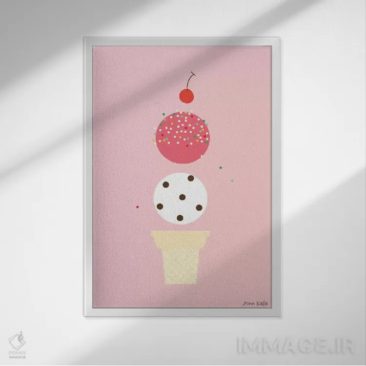 تابلو مینیمال بستنی و گیلاس اثر آن کله - نمای قابدار سفید