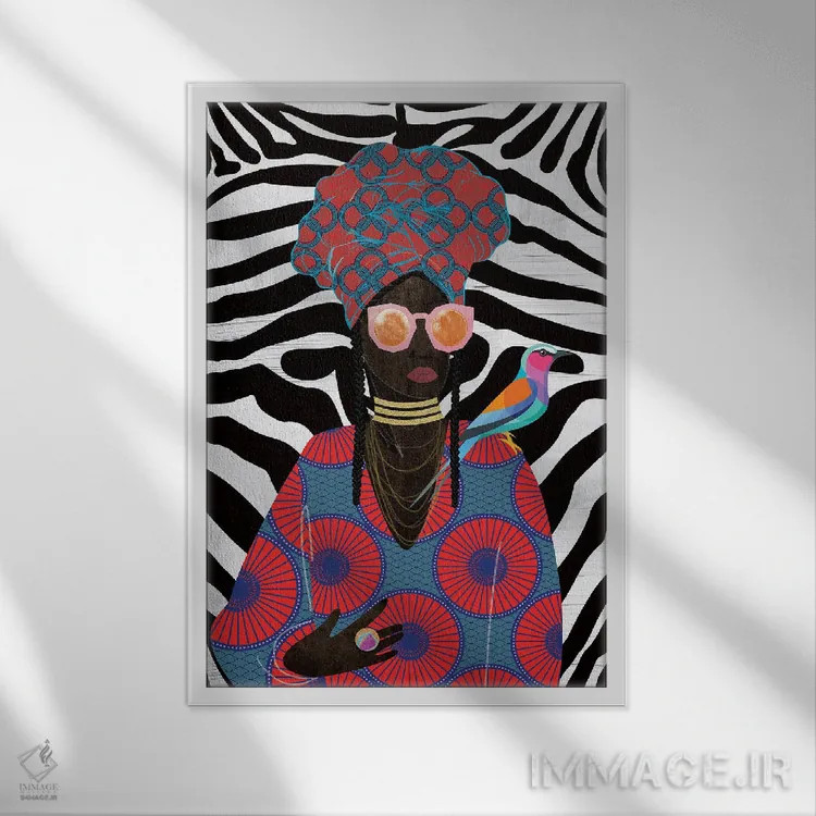 تابلو دکوراتیو ملکه مدرن با توربان اثر نیکی چو - نمای قابدار سفید