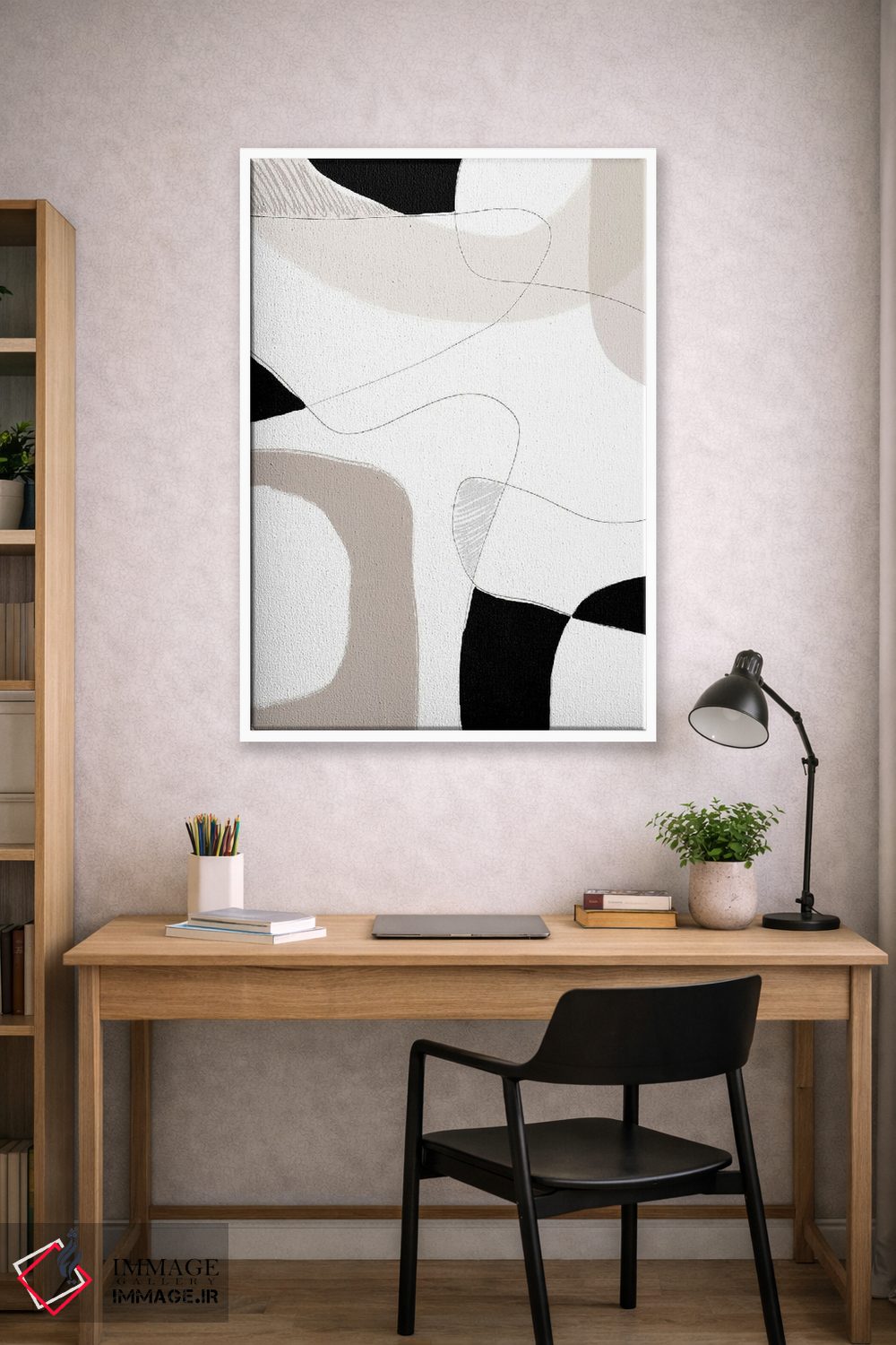 تابلو مینیمال خط سفید خاکستری اثر نیکی - D1W