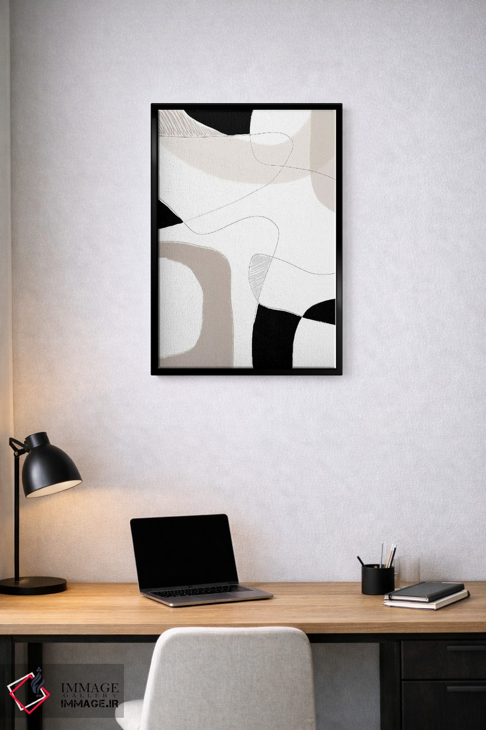 تابلو مینیمال خط سفید خاکستری اثر نیکی - D2B