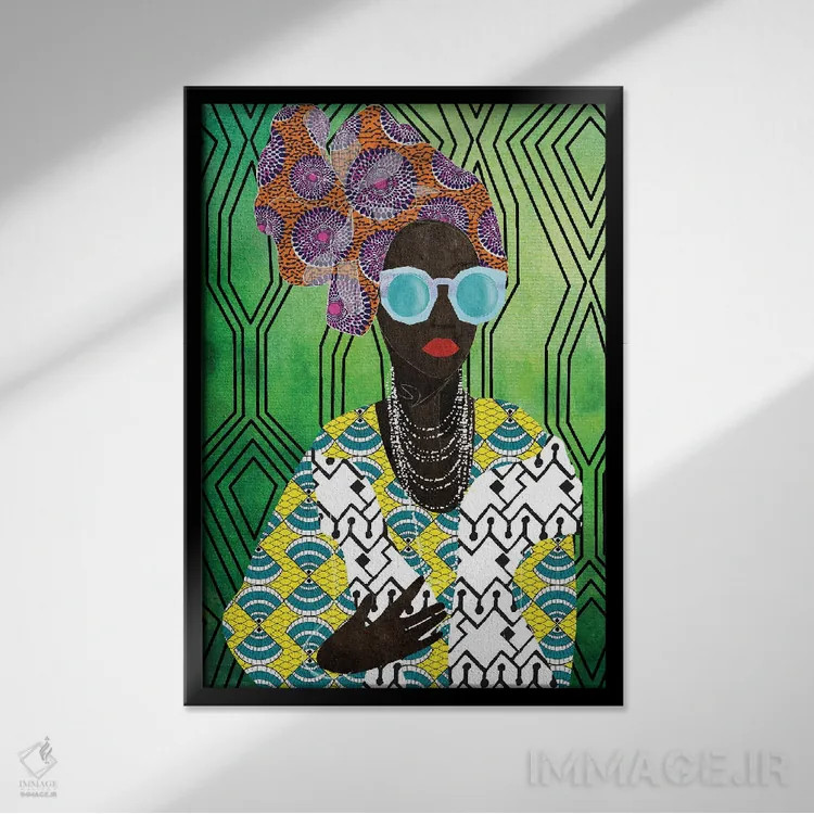 تابلو دکوراتیو زن مدرن با توربان اثر نیکی چو - نمای قابدار مشکی