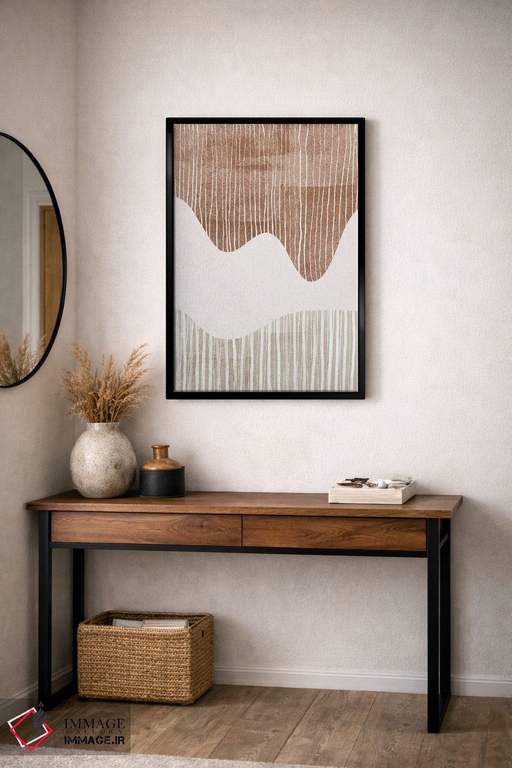 تابلو مینیمال شکل قهوه ای بژ اثر نیکی - D4B