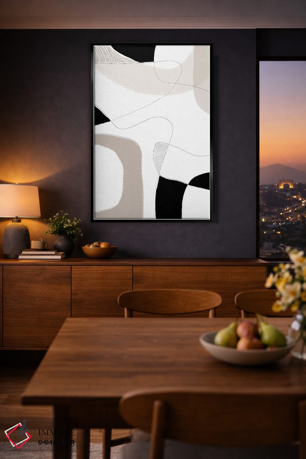 تابلو مینیمال خط سفید خاکستری اثر نیکی - D3B