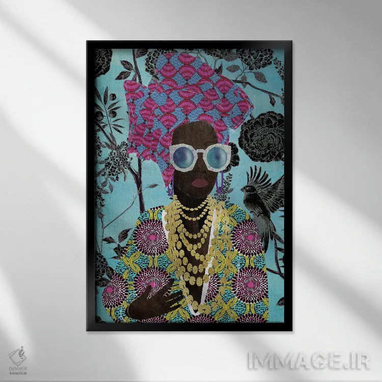 تابلو دکوراتیو زن مدرن با توربان اثر نیکی چو - نمای قابدار مشکی