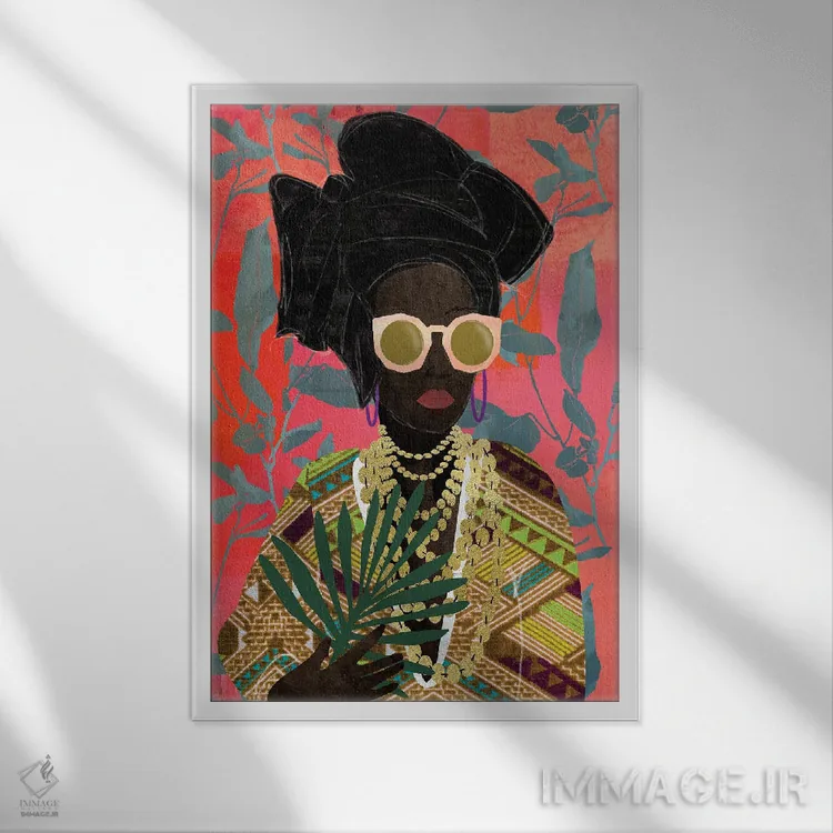 تابلو دکوراتیو زن مدرن با توربان اثر نیکی چو - نمای قابدار سفید