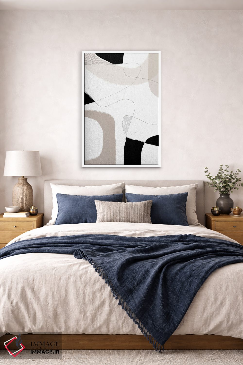 تابلو مینیمال خط سفید خاکستری اثر نیکی - D5W