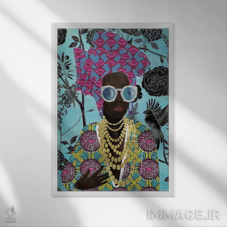 تابلو دکوراتیو زن مدرن با توربان اثر نیکی چو - نمای قابدار سفید