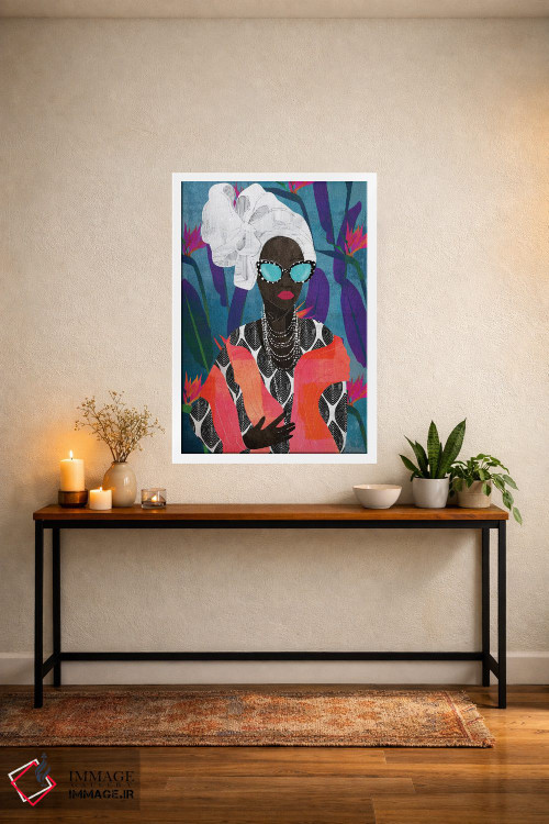 تابلو دکوراتیو زن مدرن با توربان اثر نیکی چو - D3W